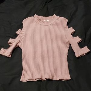 Women's pink arm cuts outs crop top